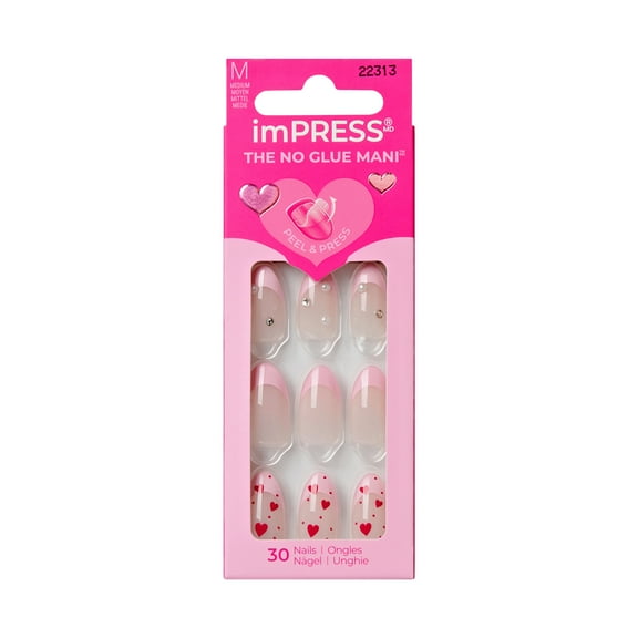 KISS imPRESS Valentine’s Day Press On Nails Almond, Still the One, Medium shape, 30 Count