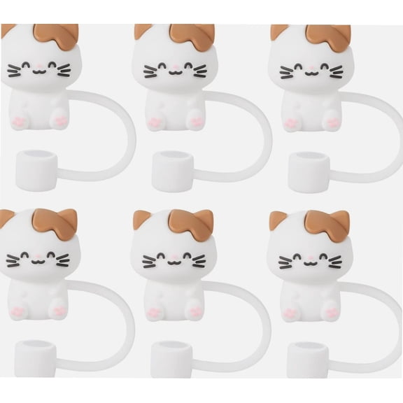 6Pcs Cat Straw Covers, Reusable Straw Tip Covers Dust-Proof Straw Topper for Cup Silicone Soft Protector Straw Covers for 8mm Straws