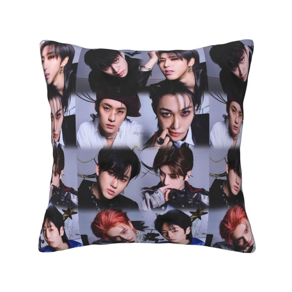 Kpop Stray Kids Throw Pillow Covers 12"X12" Decorative Soft Pillowcases Home Decor Living Room Cushion Cases For Bed Couch Car