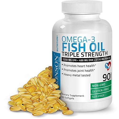 Bronson Omega 3 Fish Oil Triple Strength 2720mg - High EPA & DHA - Heavy Metal Tested Non GMO Gluten Free Soy Free, 90 Softgels