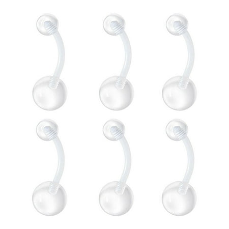 - Belly Button Ring Value Pack of 6 Flexi Clear Retainer Navel Ring 14G