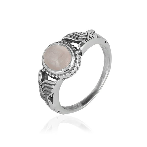 Natural Rose Quartz Oval Cabochon Ring in 925 Oxidized Sterling Silver – Handmade Bezel Set Pink Gemstone Ring for Women, Boho Statement Jewelry Gift – 1.50 Ct – Size 9
