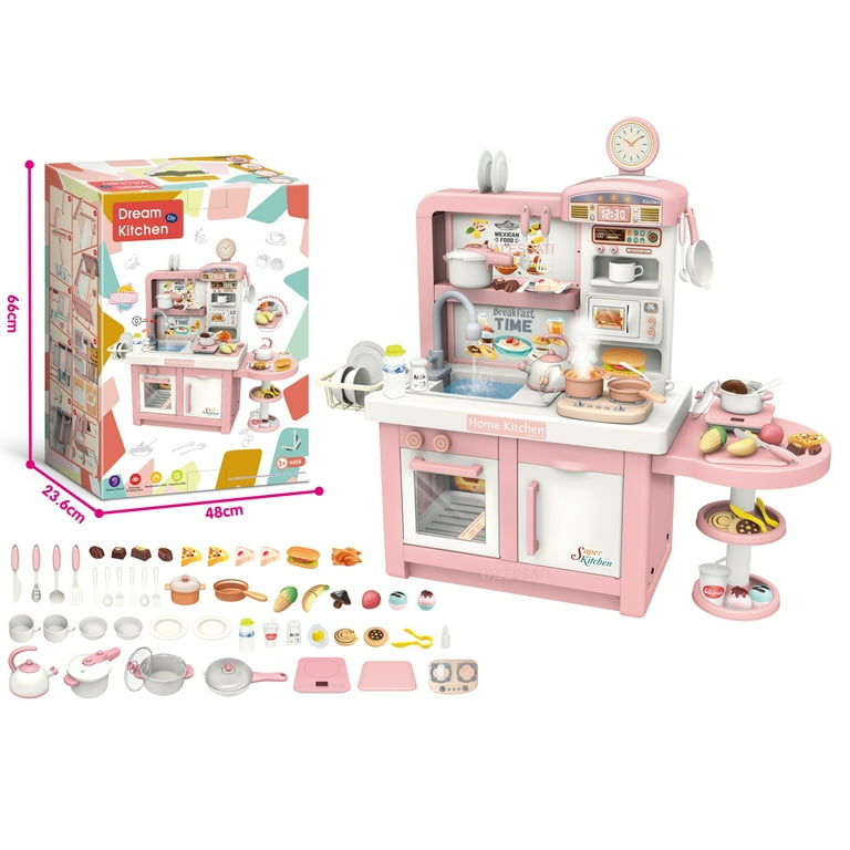 Valessati Kitchen Set Pink for Toddlers 49 Pieces Pretend Play