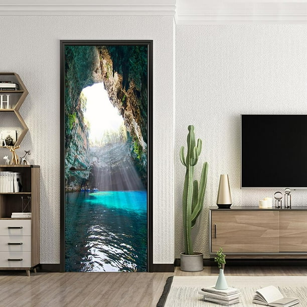 2 Piezas de Puerta Adhesiva 3D Impermeable Extraíble de Paisaje Calcomanía Engomada Decorativa para Hogar Oficina UNA perfecl Pegatinas en 3D para puertas