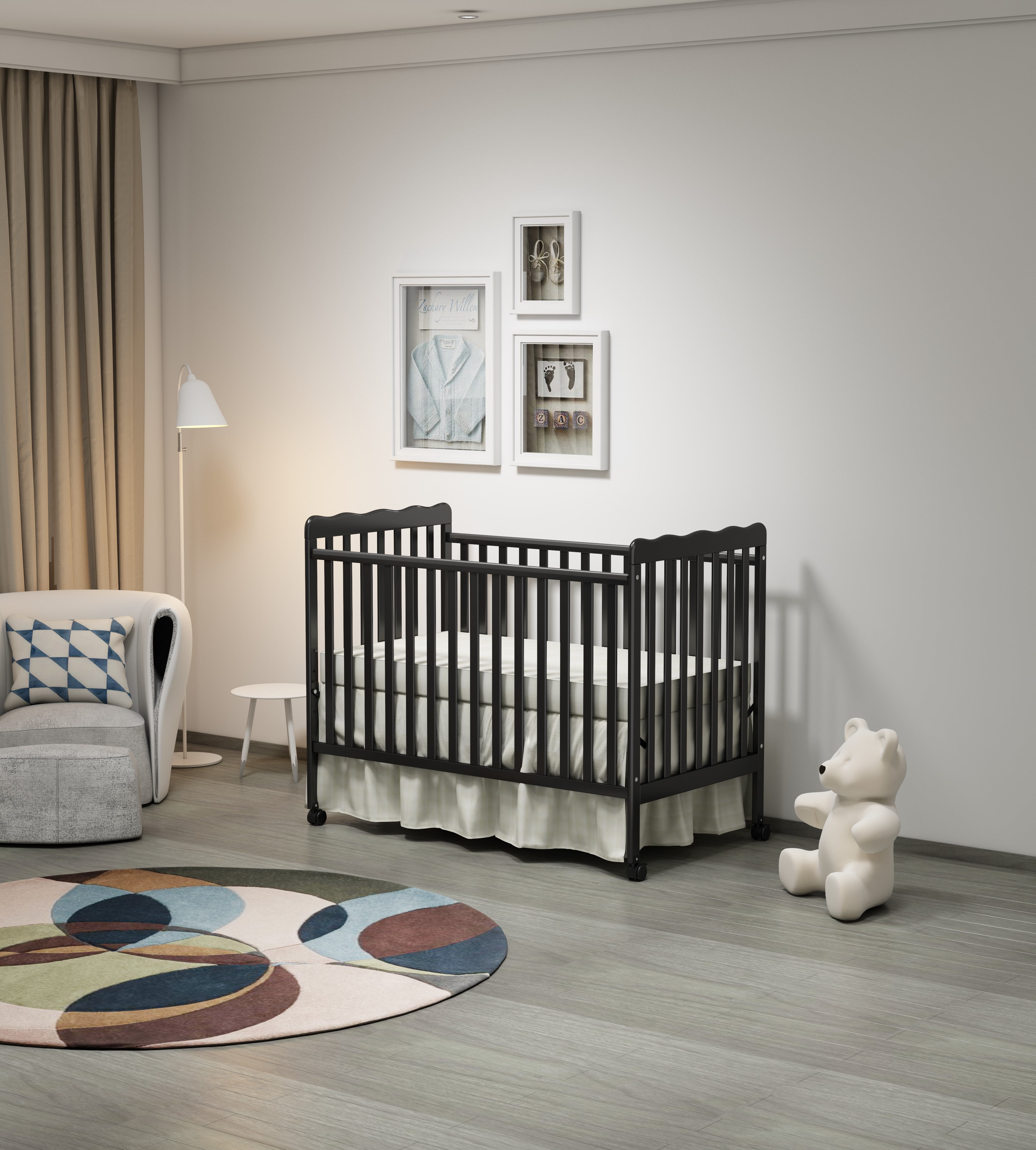 Euroco 3-in-1 Convertible Crib, Baby Crib with Drawers, Wood and Metal, Gray