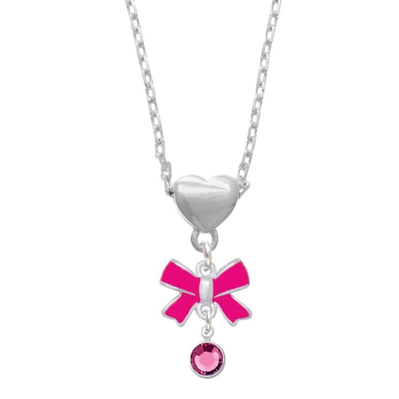 Delight Jewelry Crystal Hot Pink Channel Drop Hot Pink Bow Heart Necklace