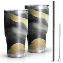 30oz Black and Gold Marble Tumblers Stainless Steel Tumbler with Lid and Straw,Vacuum Insulated Double Wall Travel Tumbler Cups Mug with Cleaning Brush for Coffee,Tea