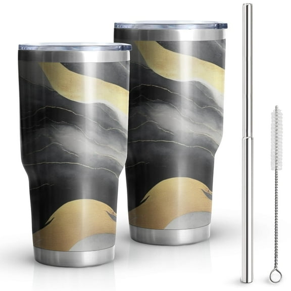 30oz Black and Gold Marble Tumblers Stainless Steel Tumbler with Lid and Straw,Vacuum Insulated Double Wall Travel Tumbler Cups Mug with Cleaning Brush for Coffee,Tea