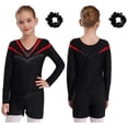 thumbnail image 2 of Aislor Kids Girls Long Sleeve Sparkle Gymnastics Leotard and Shorts Hair Scrunchies Ballet Dance Red 14, 2 of 7