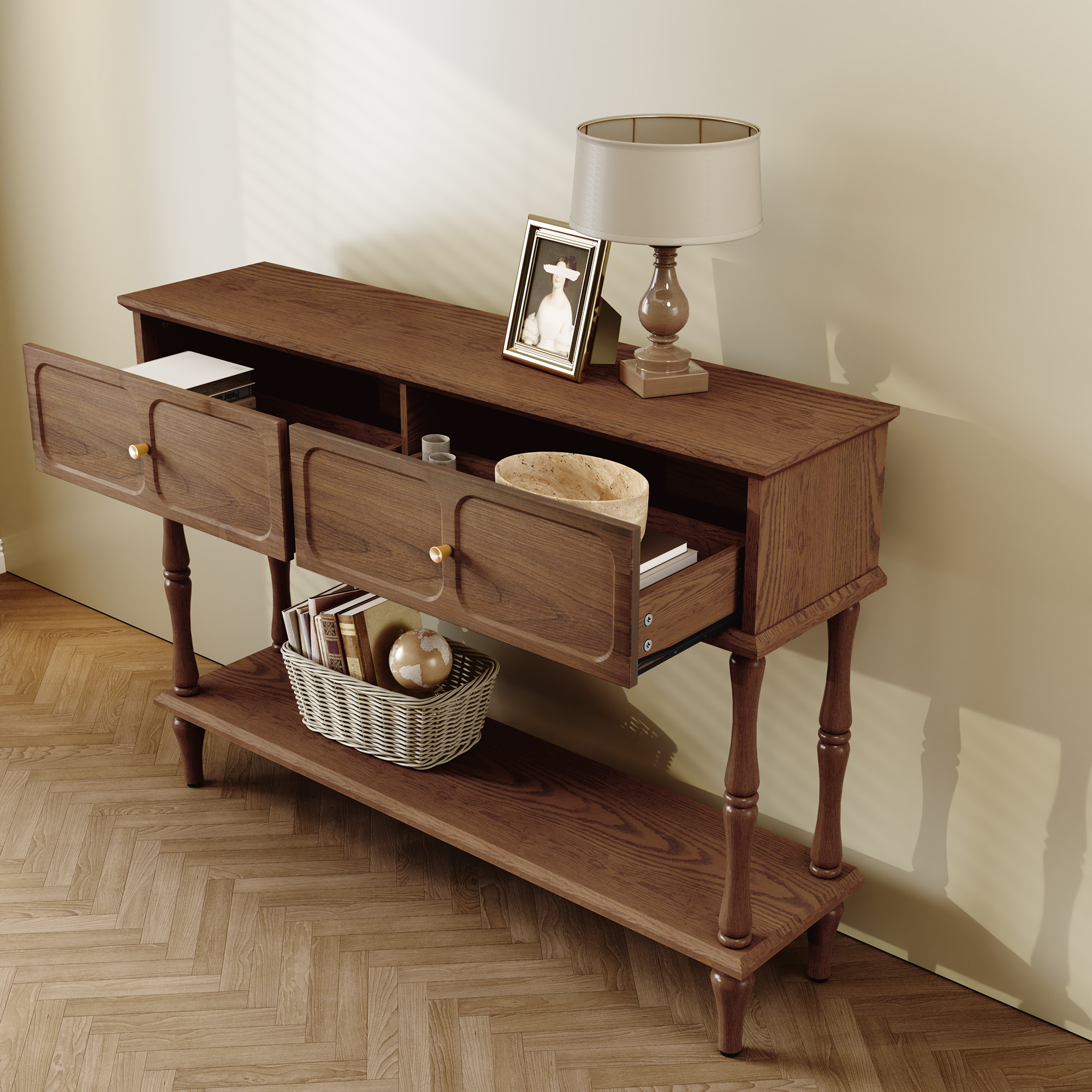 HLR 47" Mid-Century Console Table, Brown photo 4