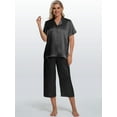 thumbnail image 3 of DAKIMOE Silk Satin Pajama Set for Women Capri Pajamas Short Sleeve Button Down Two Piece Pjs Sleepwear Soft Loungewear Nightwear, 3 of 8