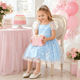 thumbnail image 2 of IPIO Girls’ Light Blue 3D Floral Tulle Party Dress with Sheer Puff Sleeves, 2 of 8
