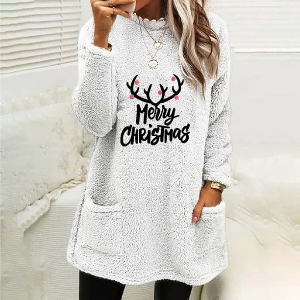 Puntoco Blusa de manga larga cálida con cuello redondo y estampado suelto de invierno para mujer Puntoco Puntoco-2768