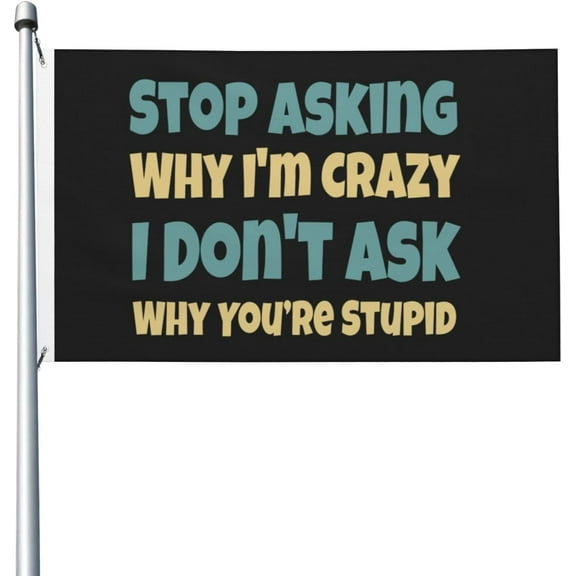 Stop Asking Why I'M Crazy I Don'T Ask Why You'Re So Stupid Flag 3x5 Ft Outdoor Garden Flags Party Banner With 2 Grommets