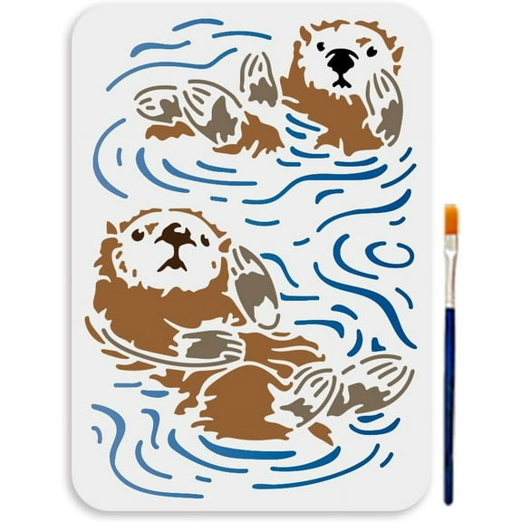 A4 Size Otter Stencil Plastic Floating Sea Otter Template 11.7x8.3inchs Reusable Animal Drawing Stencil PET Hollowing Template for Painting on Wood Floor Wall and Tile DIY