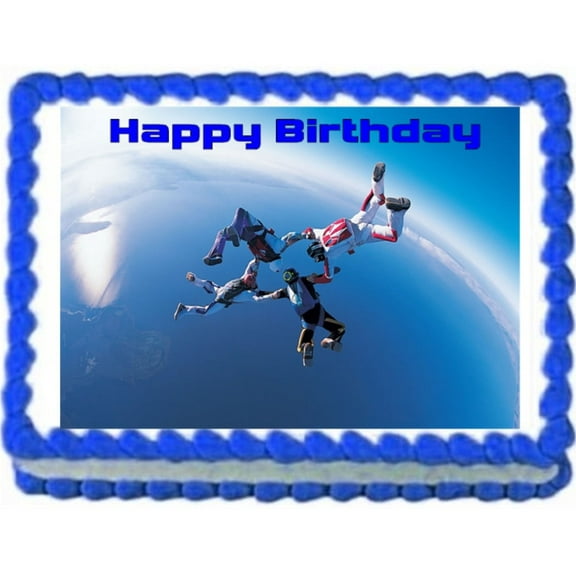 Skydiving Image Happy Birthday Edible Cake Topper Frosting Sheet