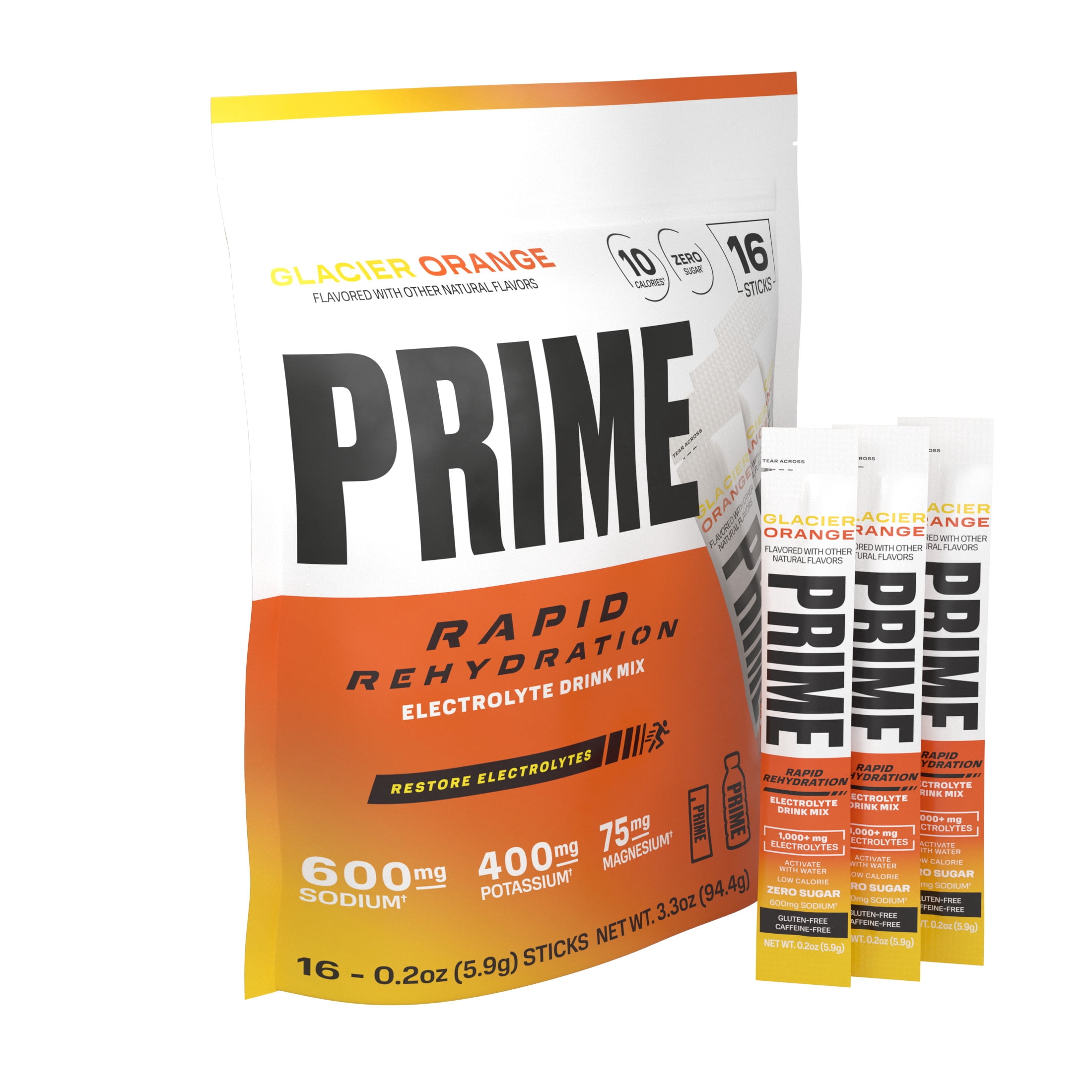 Prime Rapid Rehydration Sticks, Glacier Orange, 16ct, Bag
