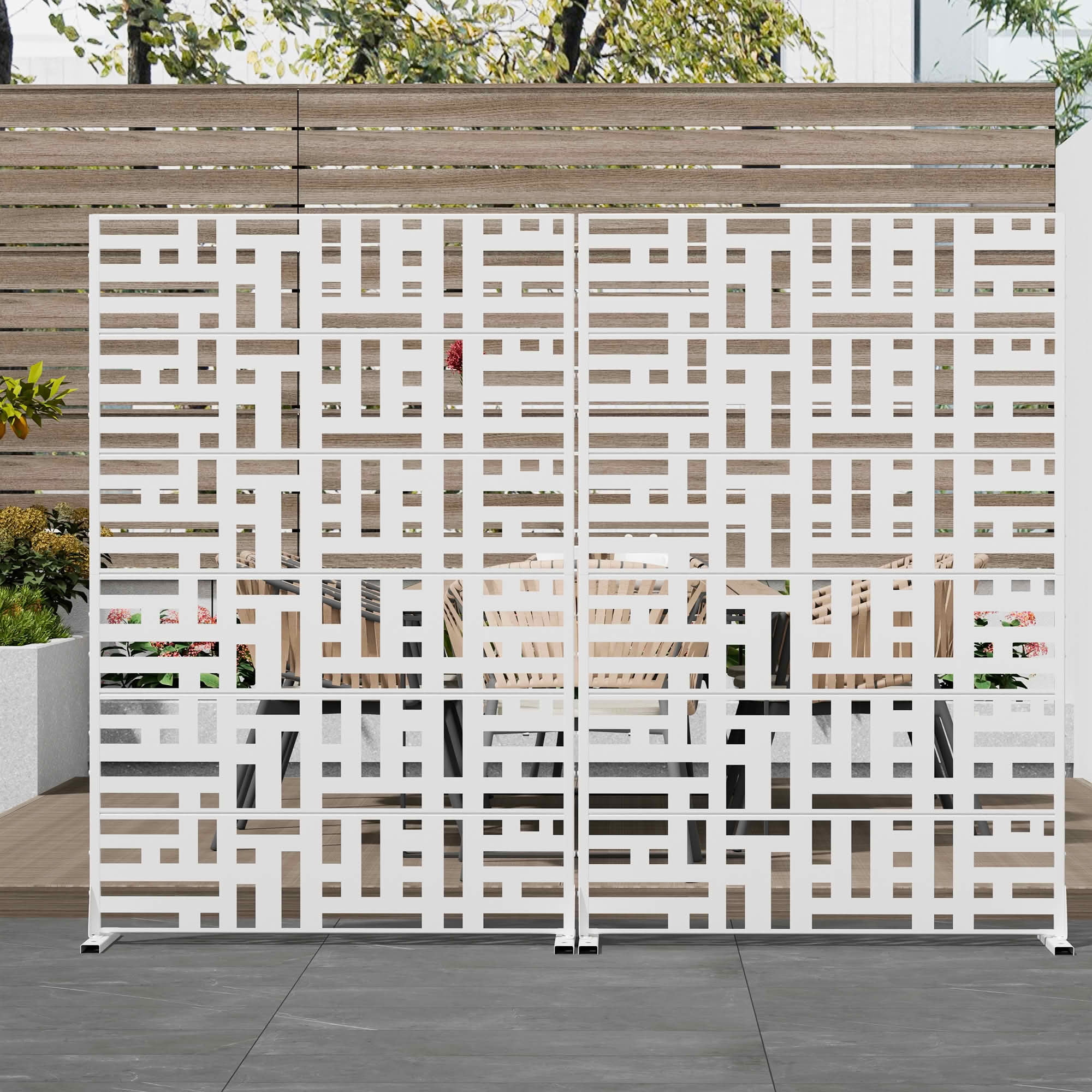MAYEERTY 72x47 White Outdoor Natural Privacy Panel Screen, 6 Piece Set Natural Folding Divider for Backyard and Garden