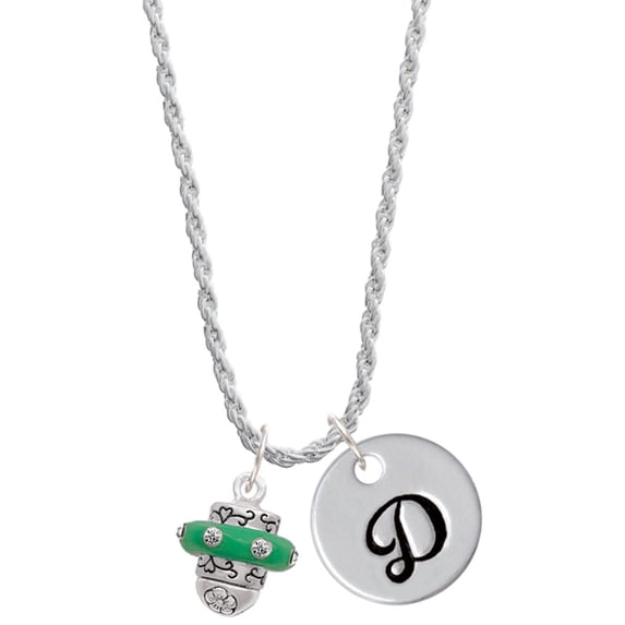 Delight Jewelry Silvertone Crystal Green Spinner Silvertone Script Initial Disc - D - Charm Necklace, 20"+3"