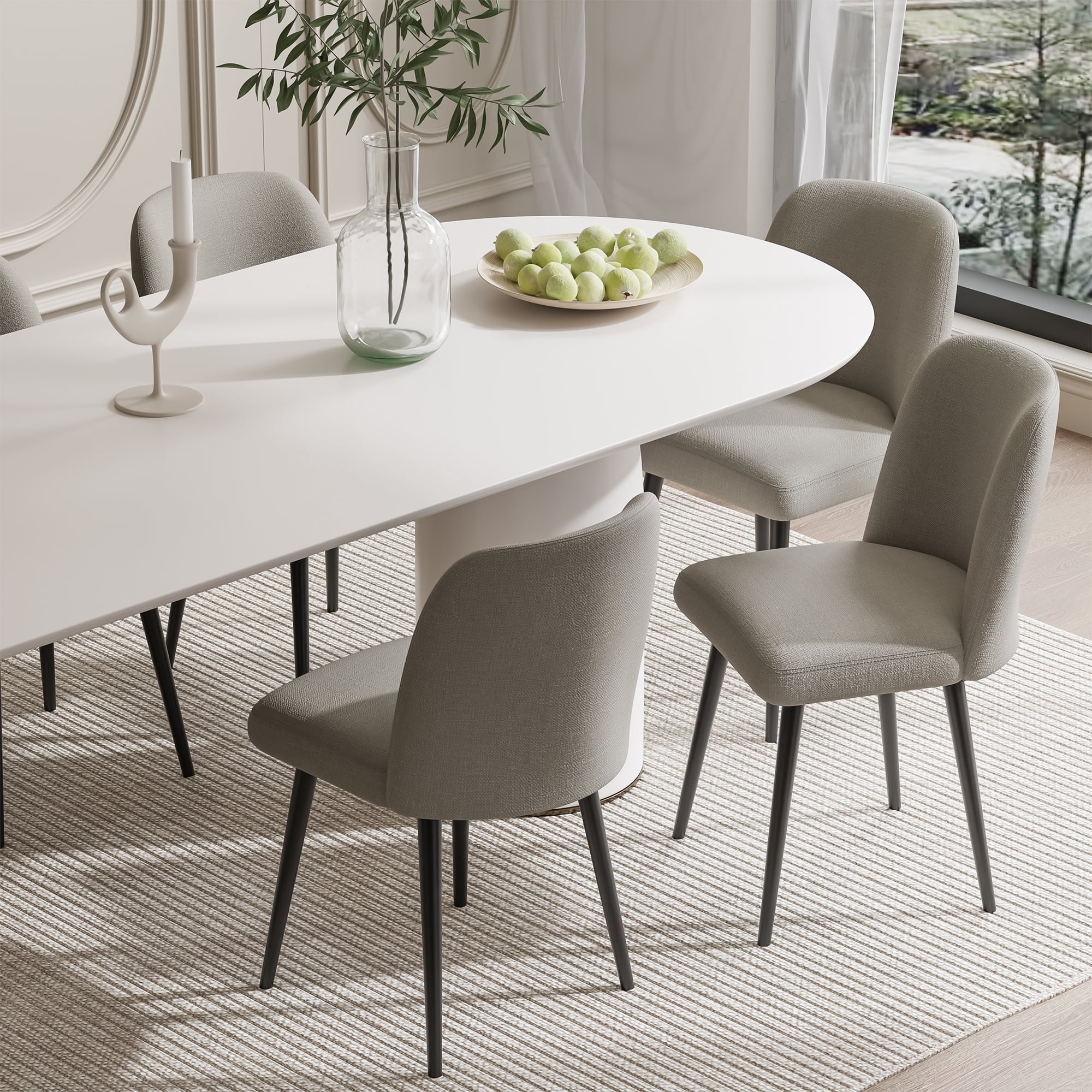 Upholstered Side Chairs Dining Chairs Modern Dining Living Room Kitchen Chairs, Gray with Black Leg (Set of 2)