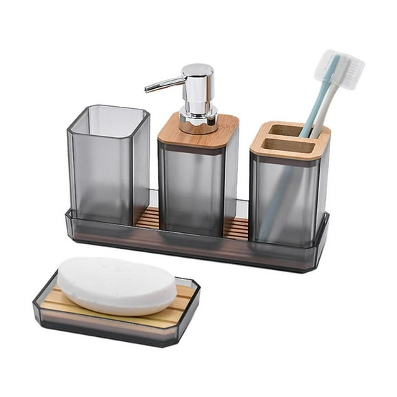 AOOOWER 5Piece User friendly Bathroom Essential Set Soap Dispenser Toothbrush Holder Tumblers Vanity Tray and Holder