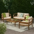 thumbnail image 2 of GDF Studio Bianca Outdoor Mid-Century Modern Acacia Wood 4 Seater Chat Set, Teak and Cream, 2 of 10