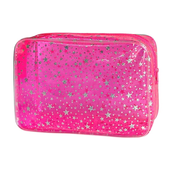 Clear Makeup Bag for Women, Pink Star Transparent Cosmetic Pouch with Zipper, Travel Toiletry Bag