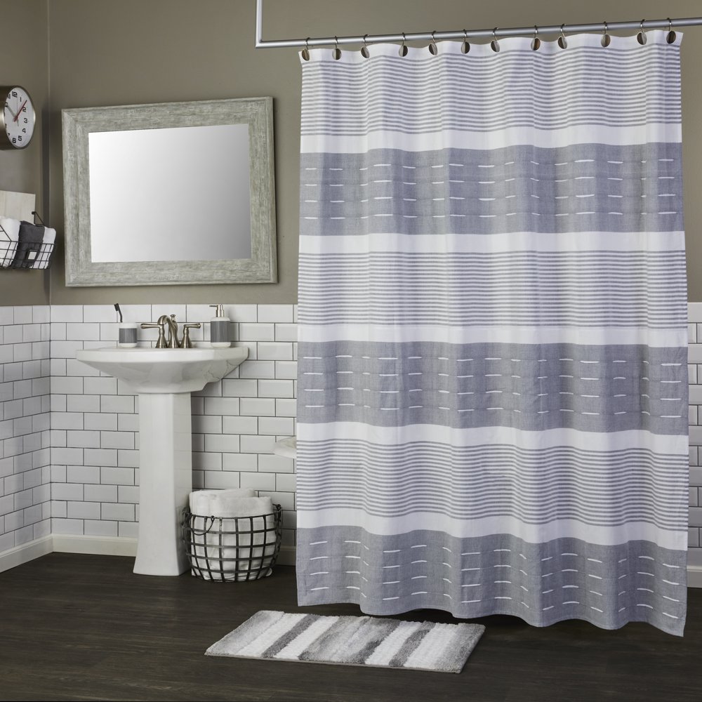 SKL Home Pleated Stripe Fabric Shower Curtain, 70" x 72"
