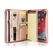 AZXCG Business Padfolio, Vegan Leather Portfolio with Legal Pads, Case for iPad pro 10.5, Professional Zippered Resume Folder, Pink, Birthday Gift
