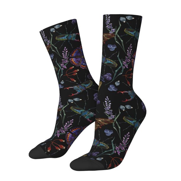 Fotbe Lavender Flowers Calcetas Largas con Estampado para Hombre y Mujer – Calcetas de Compresión Transpirables y Elásticas, Viajar y Uso Diario Talla 5-11