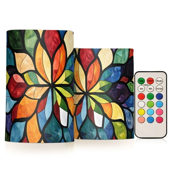 ALAZA Boho Flower Style 2 PCs LED Flickering Flameless Candles with Remote Timer Battery Operated Candle