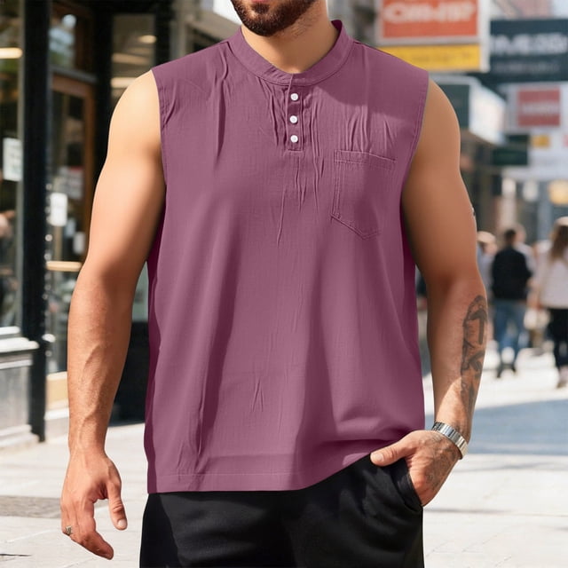 Camiseta sin mangas con cuello en V para hombre, color liso, deportiva, fitness, informal, de verano, capa base, color liso, blusa de poliéster para hombre