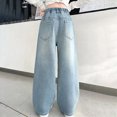 thumbnail image 5 of TOWED22 Girls Baggy Jeans, Ripped Butterfly Patch Denim Pants, Casual Loose Fit Wide - Leg Trousers for Kids,Light Blue,15-16 Y, 5 of 9