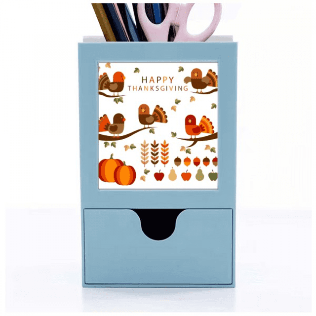 Thanksgiving Day Cartoon Pattern Desk Supplies Organizer Pen Holder Card