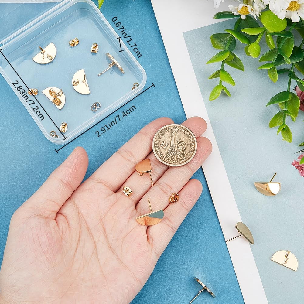 40Pcs Ball Ear Stud Findings - 18K Gold Plated Textured Earring Posts With Backs