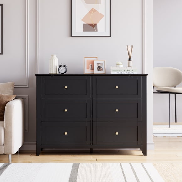 6 Drawer Dresser for Bedroom, Wooden Dresser with Deep Storage Drawers & Metal Knobs, Modern Chest of Drawers for Bedroom, Entryway, Hallway, Kids Room