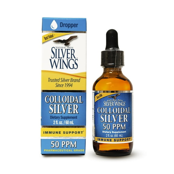 Natural Path Silver Wings Colloidal Silver Liquid  -Daily Immune Support Supplement - - 50ppm (250mcg) - 2oz Dropper