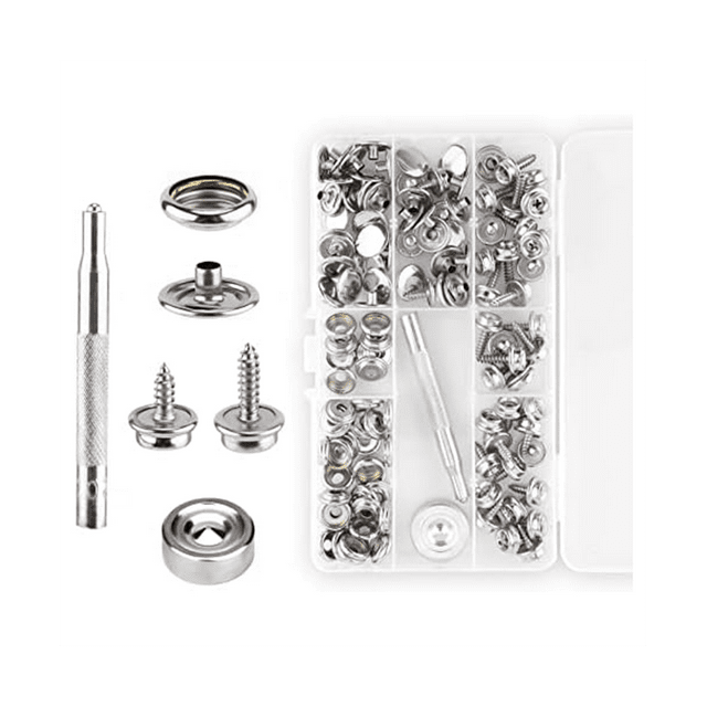 Ensemble de 120 Pcs de Boutons-Pression, Boutons-Pression en Toile Marine avec 2 Pcs d'Outils de Réglage Boutons-Pression en Acier Inoxydable Boutons-Pression avec Vis