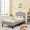 thumbnail image 6 of VECELO Set of 2 Twin Bed Frames, Modern Upholstered Platform Bed Frame with Flannel Fabric Adjustable Headboard, No Box Spring Needed, Gray, 6 of 6