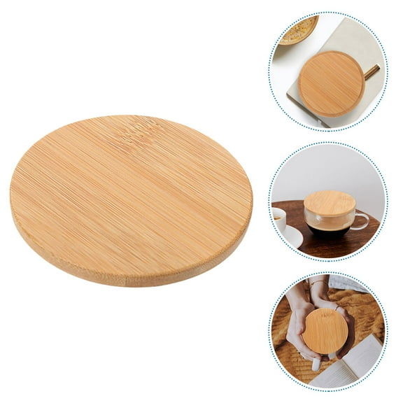 Masteelf Bamboo Cup Lid for Daily Use Khaki Color Safe Easy to Wash Fits Most Cups 3.5 Inches