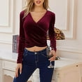 thumbnail image 2 of IROINNID Womens Long Sleeve Crop Tops Pullover Short Irregular Tops Blouse,Wine, 2 of 9
