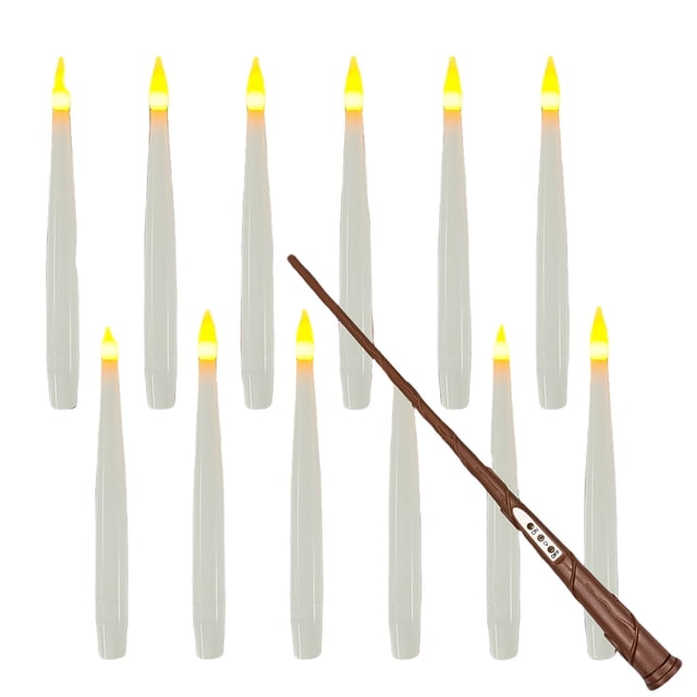 Harry Potter Magic Wand Remote Control LED Floating Candles with Fishing Line Hook Rod - 12 Pack