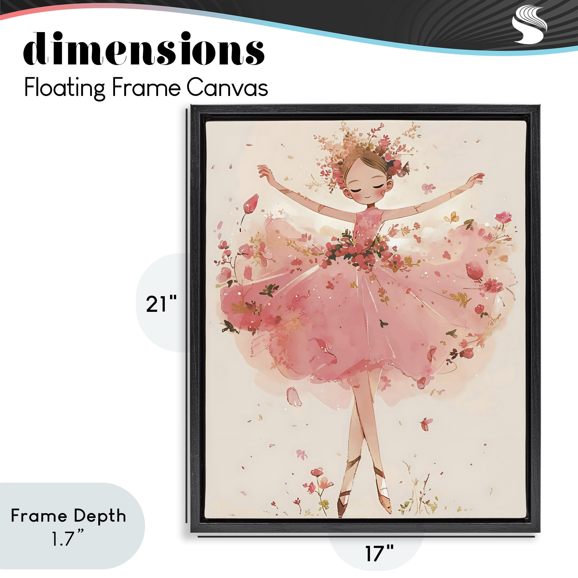 Stupell Industries Pink Floral Dress Ballerina Black Framed Floater Canvas Wall Art, design by Creative Studio