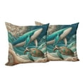 thumbnail image 4 of Ambesonne Nautical Throw Pillow Cover Pack of 2, Teal Ocean Whale Turtle, 2 Pcs-36"x16", Teal Ecru and Pale Cinnamon, 4 of 5