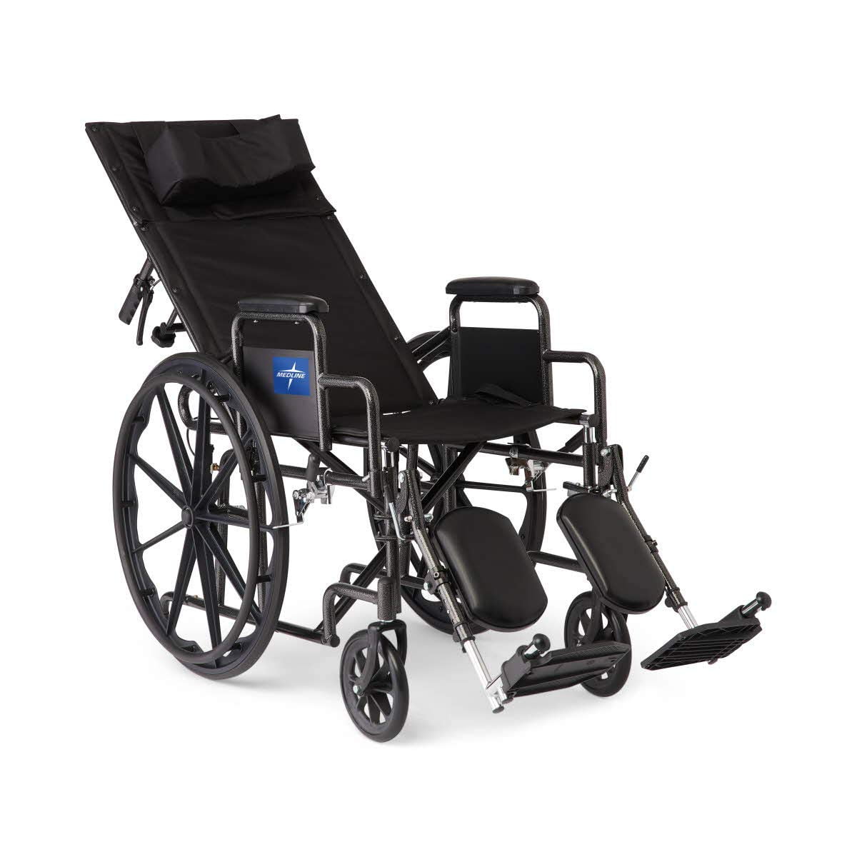 Medline Reclining Wheelchair with Removable Desk Arms, Elevating Legrests, 20-In Seat, 300 lb Weight Limit, Black