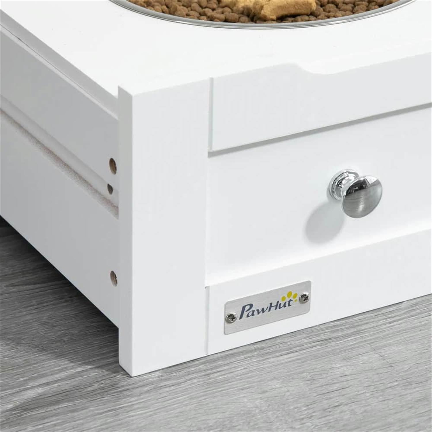 Kadyn Pet Feeder Station Cabinet for Indoor Dogs, Large Dog Food Storage Container with Elevated Bowls, Watering Station, White