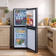 4.2 Cu.Ft Compact Refrigerator Double Door Mini Fridge with 2.3 Cu ft Freezer, Ultra Quiet, Mini Refrigerator for Dorm, Bedroom, Office, Black