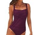 thumbnail image 3 of Traje de baño de una pieza para mujer, trajes de baño conservadores de moda con correas para los hombros para fiesta en la playa, natación, rojo vino L, 3 of 6