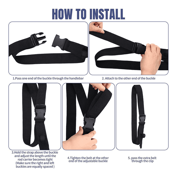 Tiardey Support Canne à Pêche Voiture 2 Pièces – Sangle Réglable Pour SUV, Break, Fourgon, Jusqu'à 5 Cannes, Nylon Robuste Noir/Gris