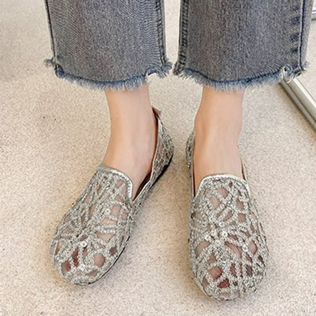 

PhoneSoap Ladies Shoes Cloth Shoes Breathable Lightweight Soft-soled Flat Single Shoes Silver